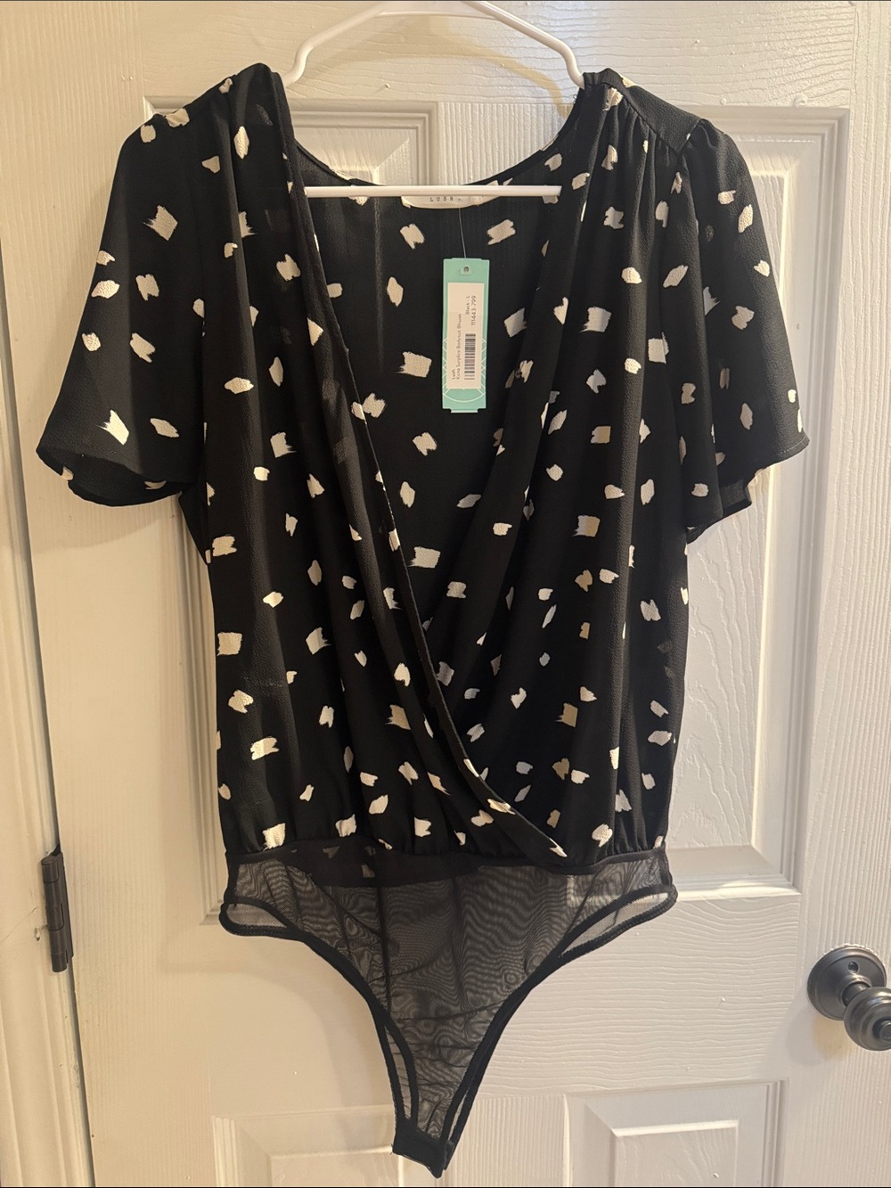 Lush Black & White Printed Surplice Flutter Sleeve Bodysuit